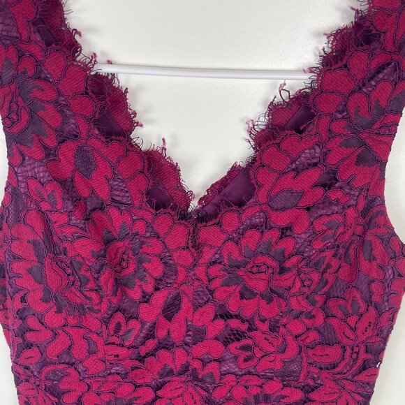 Eliza J Tulip Hem Lace Cocktail Dress Burgundy 4 - Picture 10 of 11